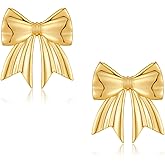LILIE&WHITE Gold-plated Bow Stud Earrings Statement Earrings For Women Cute Stud Earring Fashion Ribbon Stud Bow Jewelry Gift