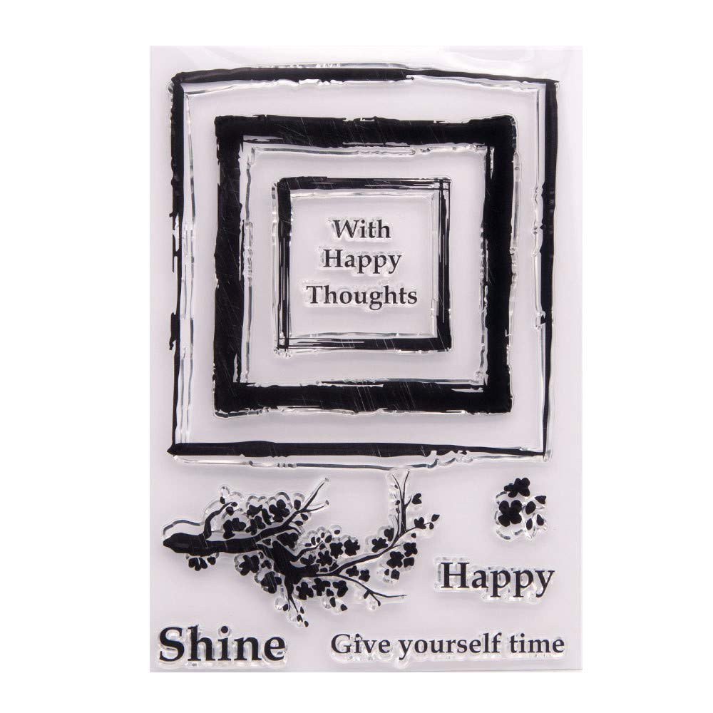 Arrietty Frame Window with Happy Thoughts Shine Flowers Clear Stamps for Card Making Decoration and DIY Scrapbooking