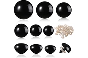 L-Lweik 360 Pcs Large Plastic Safety Eyes and Noses 12-30mm Assorted Sizes with Washers for Crochet Big Stuffed Animals Needle Felting Crafts Dolls DIY, Black