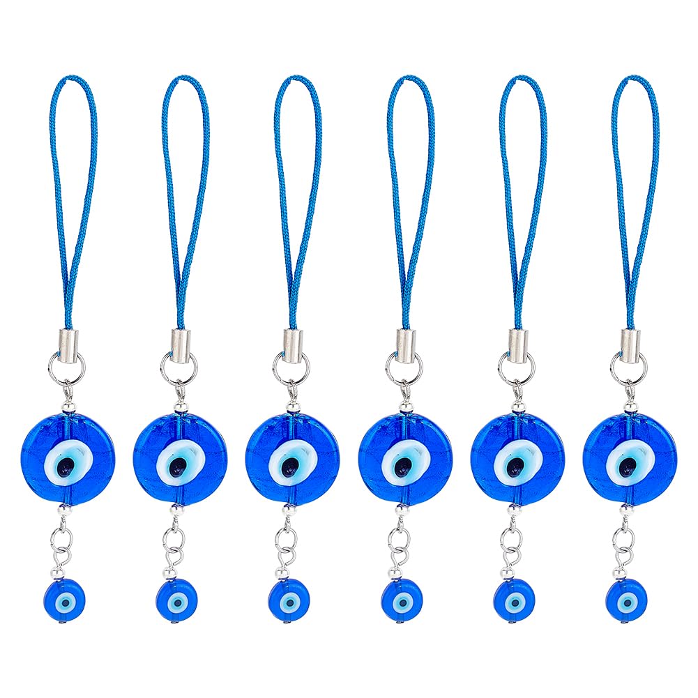CRASPIRE 6pcs Evil Eye Hanging Ornament Pendant Decorations Blue Lucky Protection Cell Phone Charm Wallet Pendants Decor Accessories Gift for Rear View Mirror Balcony Car Office Window Home Decor