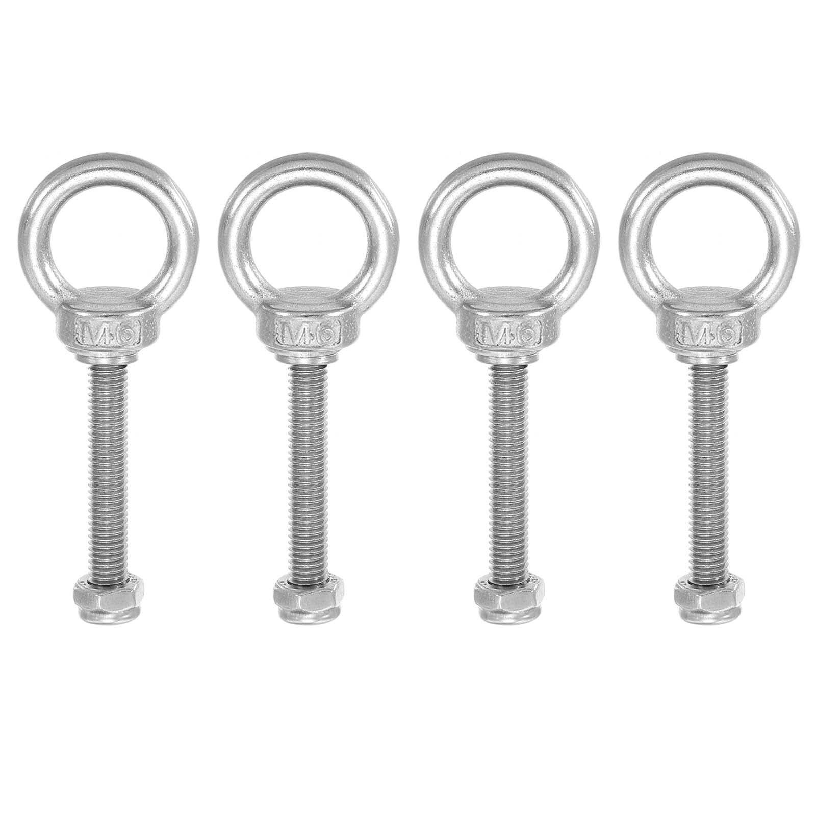 PATIKIL Lifting Shoulder Eye Bolts, M6x50 304 Stainless Steel Male Thread with Hex Screw Nut Gasket Flat Washer for Hanging Securing Chain Wire Rope, 4 Sets