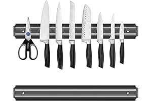 Ninonly 15 Inch Magnetic Knife Holder Set of 2, Black Powerful Magnetic Knife Strip for Wall Mount, Space-Saving Magnetic Kni
