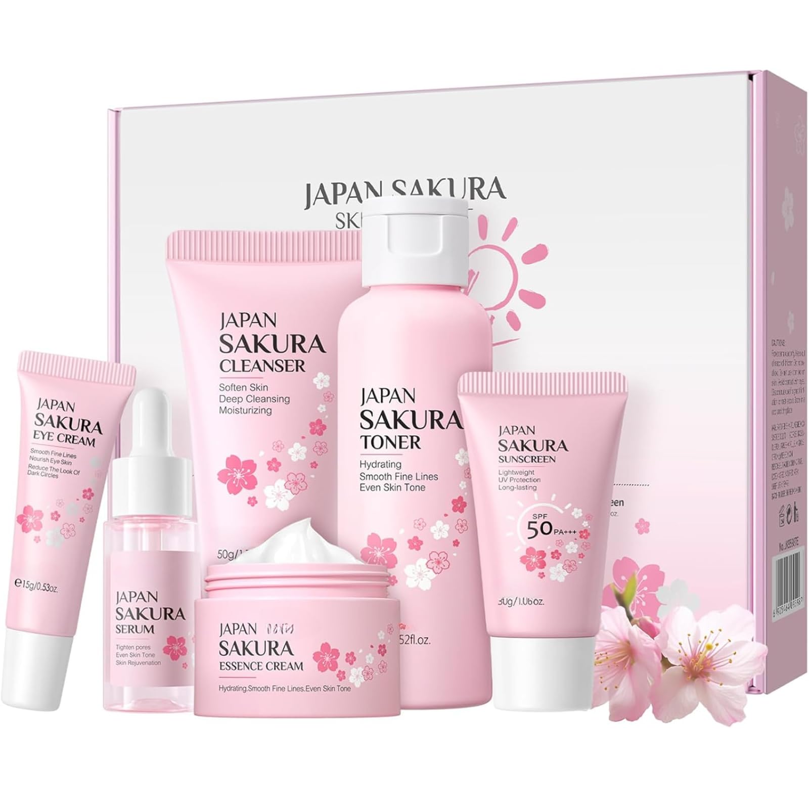 Skin Care Sets & Kits,Skin Care For Women,Cherry Blossom Skincare Sets,Pamper Sets For Women Gifts,Facial Kit with Cleanser,Toner,Serum,Eye,Essence Serum,sunscreen
