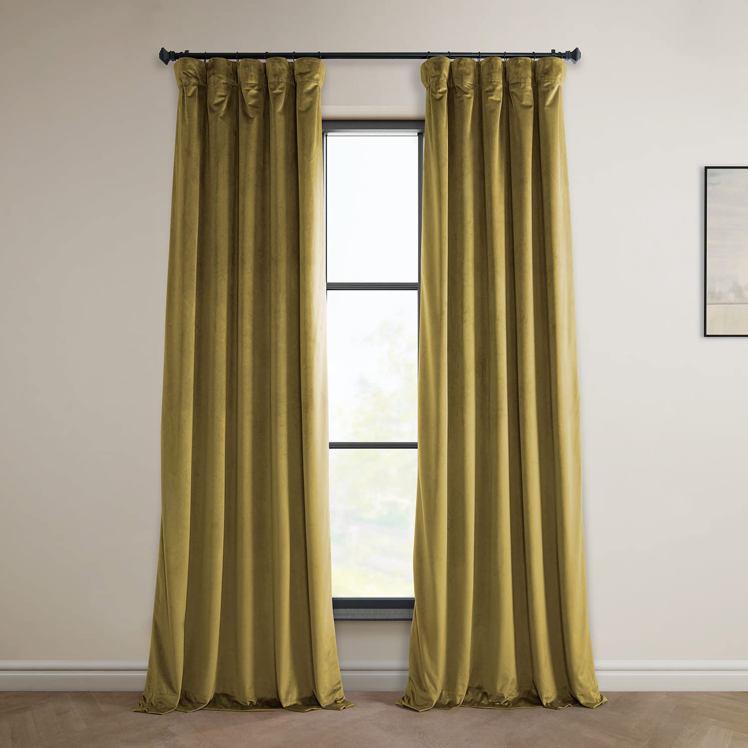 HPD Half Price Drapes Heritage Plush Velvet Curtains 96 Inches Long Room Darkening Curtains for Bedroom & Living Room 50W x 96L, (1 Panel), Peat Green