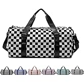 Checkered Gym Duffel with Shoes Compartment & Wet Pocket, Sports Dance Travel Bag for Women/Men (Black)