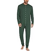 Ekouaer Men's One Piece Pajama Thermal Full Button Union Suit Long Sleeve Onesie with Button Flap S-XXL