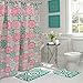Creative Home Ideas 15-Piece Bathroom Shower Curtain Set – Set of 1 Shower Curtain & 12 Metal Hooks & 1 Bath Mat & 1 Contour Mat, Modern Bathroom Décor, Machine Washable, Addison Pink/Blue/Green