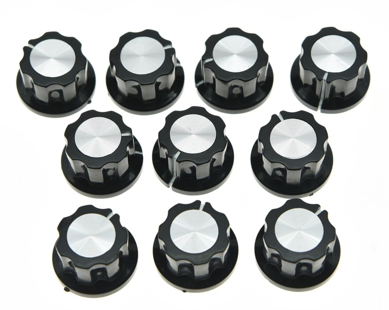 KAISH 10x Guitar Mini Effect Pedal Knobs 6mm Black w/Silver Cap Knob for Boss Pedals
