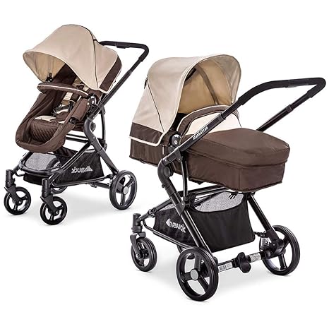 Hauck Kombi-Kinderwagen Manhattan | Kinderwagen-Set mit Babywanne und Sportwagen Aufsatz - Chocolate Almond Beige
