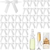50 Pcs White Satin Ribbon Twist Tie Bows 2.76×2.95 inch – Premade Small Bows for Gift Wrapping Treat Bags Wedding Baby Shower Party Favor Decorations