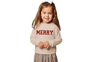IZYJOY Toddler Baby Girl Christmas Sweatshirt Merry Chenille Patch Letter Print Crewneck Shirt Xmas Holiday Pullover Tops