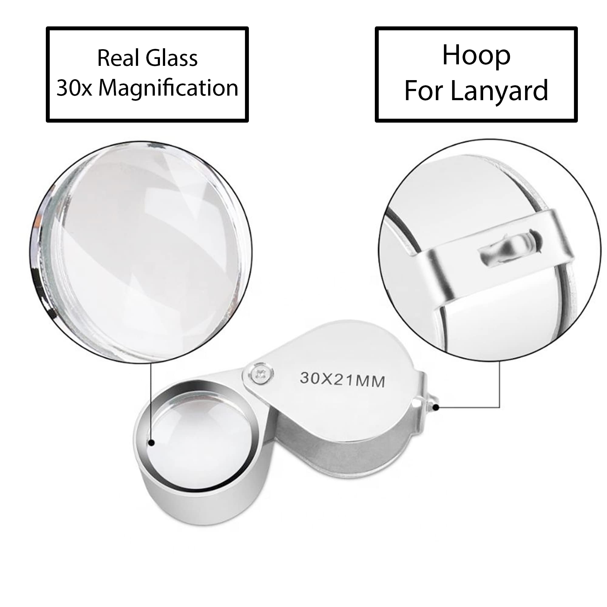 PINEAPPLE [2 Pack] 30X Jewelers Loupe Pocket Magnifying Glass Jewelry Loop Small Foldable Magnifier Eye Lens for Coins, Plants, Gems, Diamonds