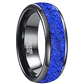 Vakki Black Blue Tungsten Rings for Men Women Lapis Lazuli Inlay 4mm 6mm 8mm Gunmetal Tungsten Carbide Engagement Wedding Band Domed Comfort Fit Size 5-12