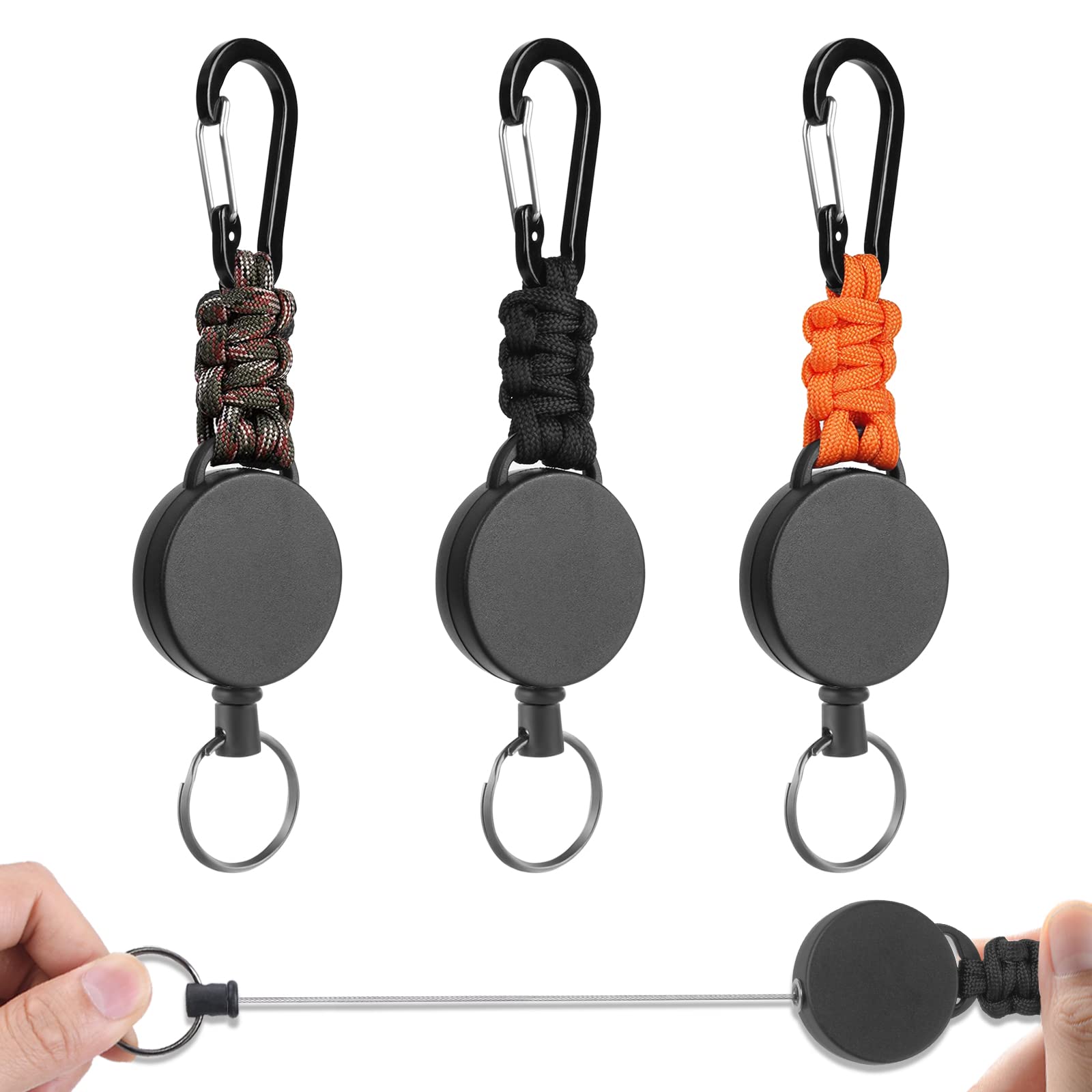 Vicloon Retractable Badge Reel, 3Pcs Retractable Keyring, Heavy Duty Carabiner Keychain Reel Clips Extendable Key Chain with 60cm Extendable Steel Wire for ID Card Holder (Gourd Buckle) — image 1