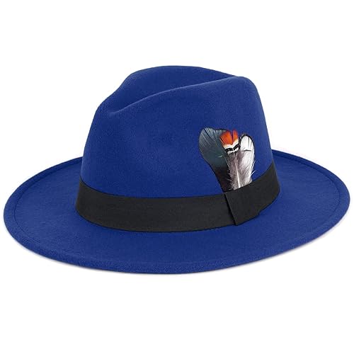 FADACHY Classic Fedora Hat for Men Women Wide Brim Felt Hat Panama Dress  Hat Blue Fedora in Oman Whizz Fedoras