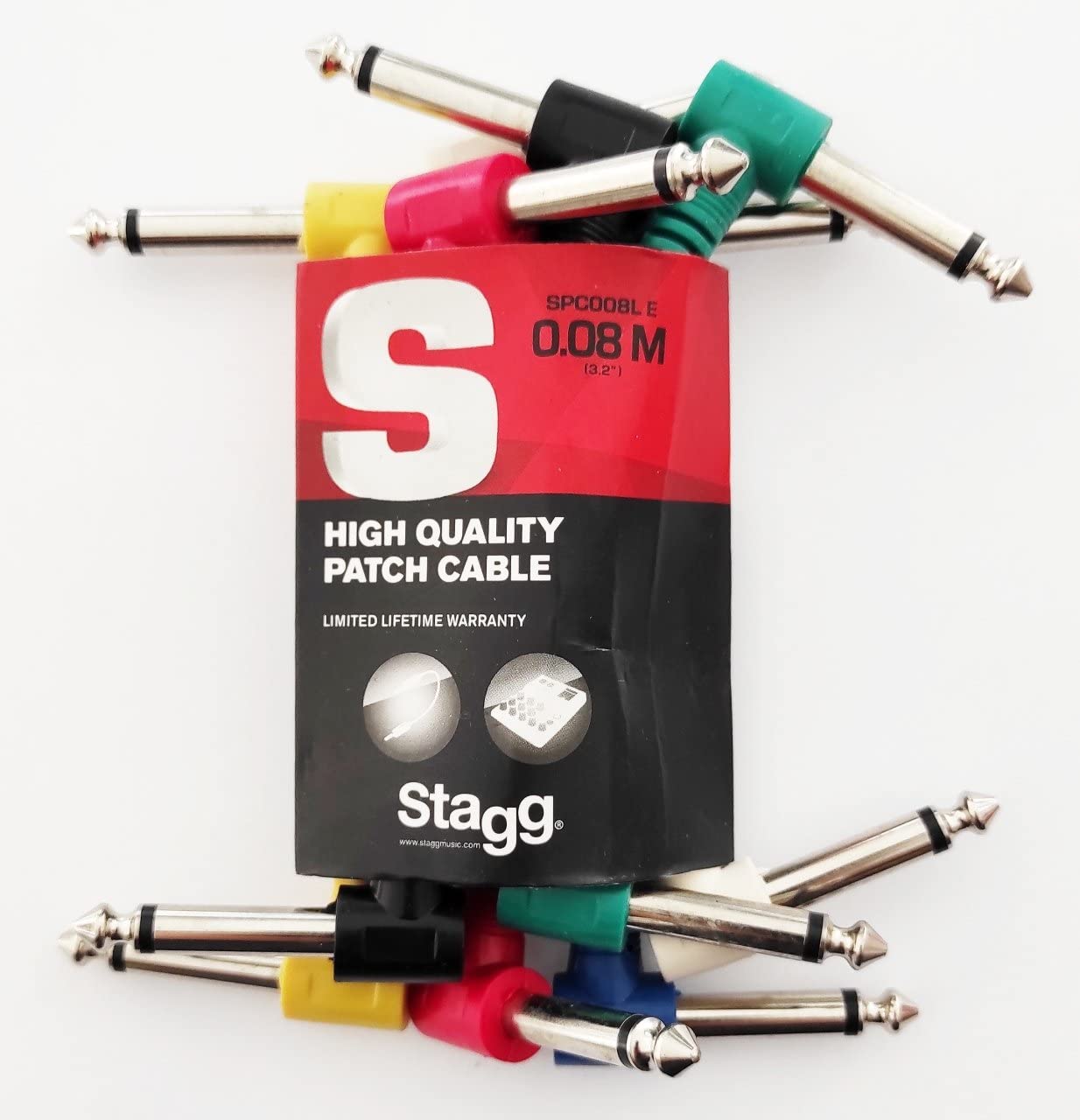 Stagg SPC008L E 6 x L-Jack 6.3 Mono Patch Cable with Moulded Plastic Connector