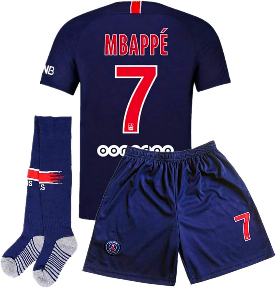 7 Mbappe Kids/Youth Soccer Jersey & Shorts & Socks Color Blue 2018/