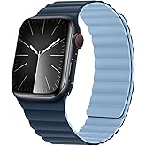 HITZEE Compatible with Apple Watch Band 49/46/45/44/42/41/40/38mm, Soft Silicone Magnetic Bands Strap Compatible for iWatch Ultra 3/2/1 SE3/2/1 Series 11 10 9 8 7-1 (38/40/41/42, Dark Blue/Sky Blue)