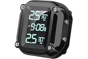 ACAGALA Motorcycle Wireless Tire Pressure Monitoring System USB Charging TPMS for Motorcycle with 2 External Sensors Digital LCD Display Two Wheeled Motorcycle TPMS