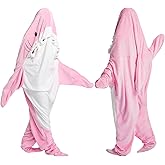 Shark Blanket Hoodie Onesie for Adult Kids, Cozy Flannel Throw Wearable Blanket, Cartoon Animals Shark Onesie Shark Costume