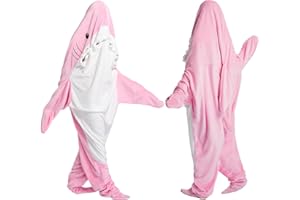 ALDWDY Shark Blanket Hoodie Onesie for Adult Kids, Cozy Flannel Throw Wearable Blanket, Cartoon Animals Shark Onesie Shark Costume