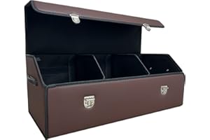 Wuatow Trunk Organizer for Car,Trunk Organizer for SUV & Sedan,With lid,Multi-functional,Foldable Cargo Stotage Box- Brown - Large