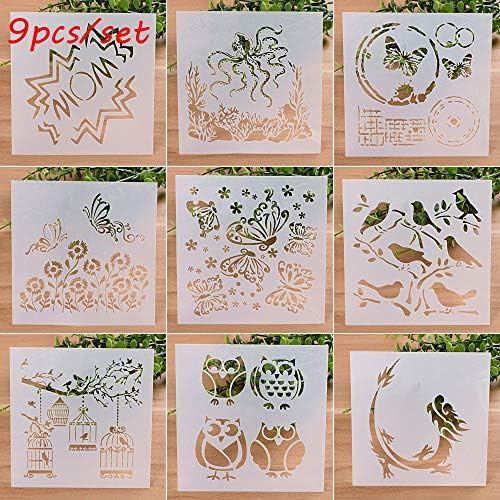 Stencils 9PCS/Set DIY Craft Layering Stencils for Walls Painting Scrapbooking Stamp Album Decor Embossing Paper Card Template