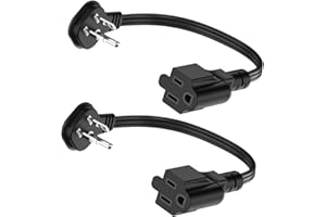 Flat Plug 1Ft Short Extension Cord, 90-Degree Plug Low Profile Power Adapter, 3-Prong Indoor Grounded Small Extension Cord Bl