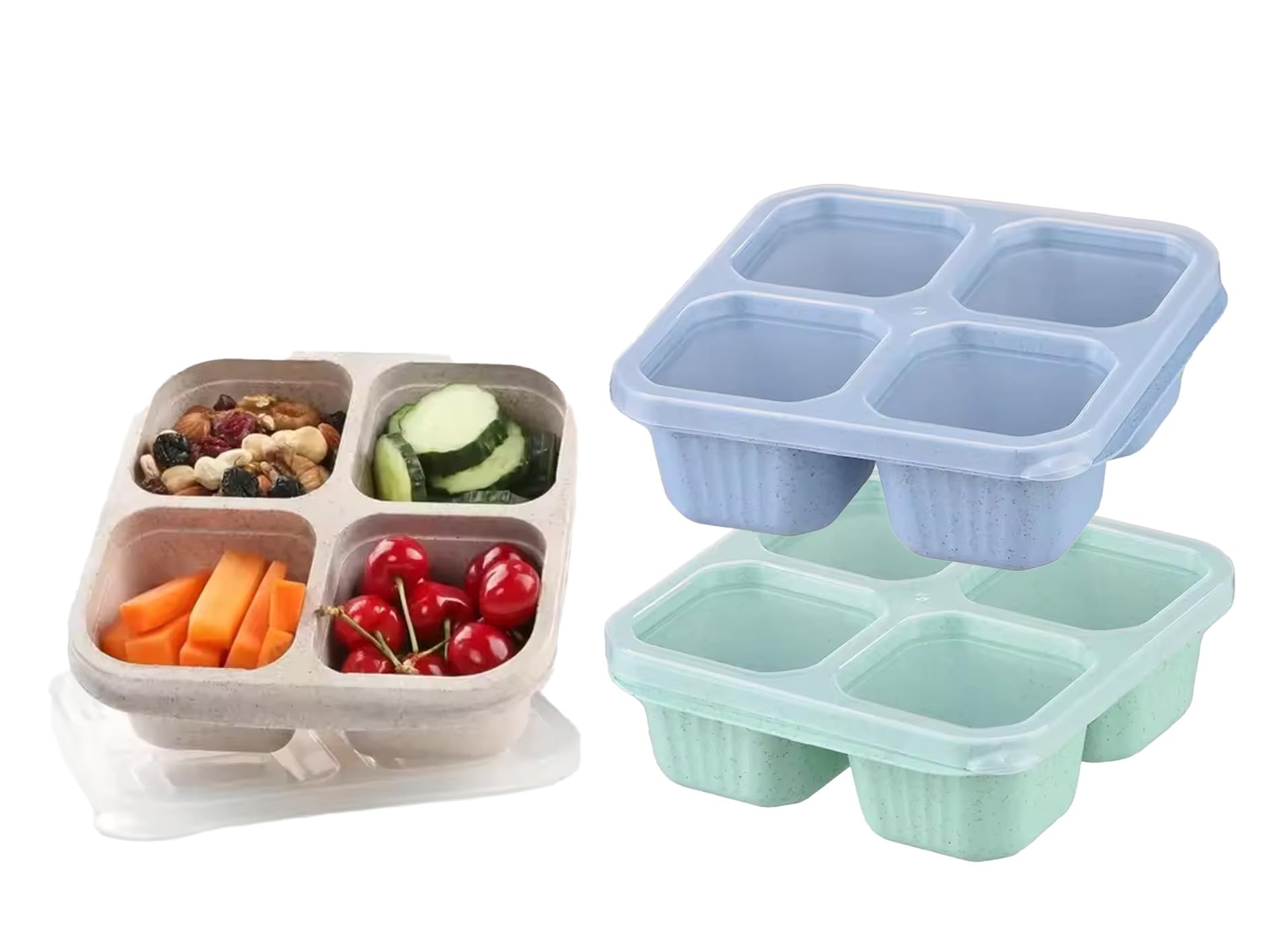 Photo 1 of 2PCS Snack Containers, Divided Bento Lunch Box with Transparent Lids, Reusable Meal for Adult, BPA Free, 4 Compartment Food Storage for People Work Travel, Blue Green