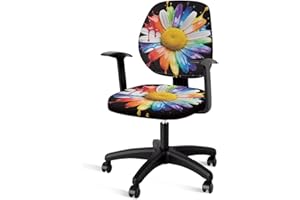 YUVAMAGIMO 3D Daisy Office Chair Covers 2 PCS, Spring Floral Stretchable Computer Chair Slipcovers with Elastic Edge, Soft Washable Decor for Home Office & Easter