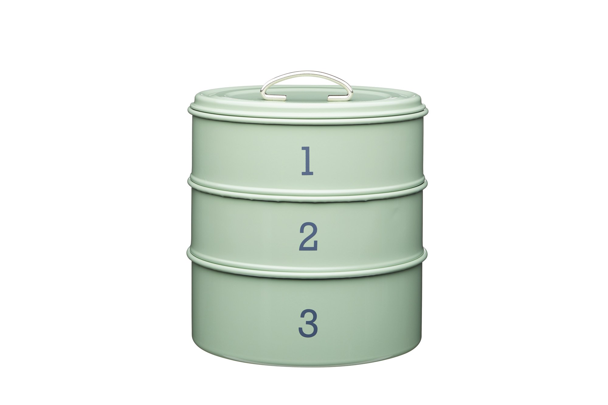 KitchenCraft Living Nostalgia 3-Tier Airtight Metal Cake Storage Tin, 22 x 27 cm (8.5" x 1.5") - English Sage