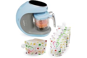 EVLA'S Baby Food Maker, Healthy Homemade Baby Food in Minutes, Steamer, Blender, Baby Food Processor, Touch Screen Control, Includes 6 Reusable Food Pouches for Storage or Travel, Blue