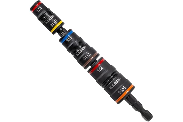 Klein Tools 32933 Impact Driver, SAE 7-in-1 Impact Rated Socket Set, 3 Flip Sockets with 6 Hex Driver Sizes and 1/4-Inch Bit
