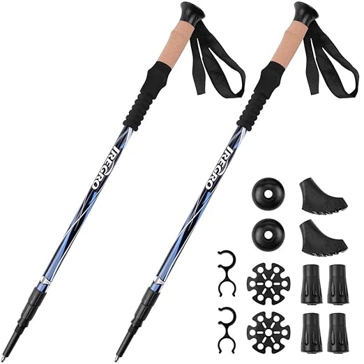 IREGRO Wanderstöcke Nordic Walking Stöcke Ultra-leicht Trekkingstöcke verstellbar Teleskopstöcke stoßfest und robust für Outd