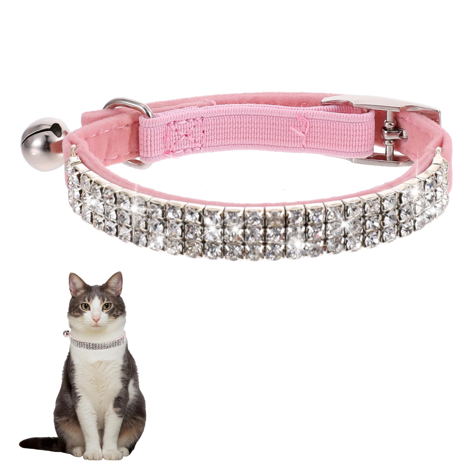 Cat Soft Collar with Bells, Rhinestones, and Diamantes for Small Dogs and Cats