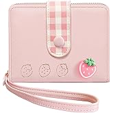 Sunwel Fashion Strawberry Wallet Card Holder Small Cute Wallet Zipper Coin Pocket Wallet for Women Girls (PINK)