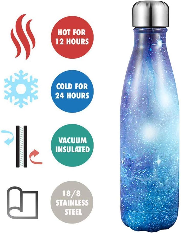 17oz Vacuum Insulated Water Bottle 500ml Double Wall Stainless Steel Bottle Leak Proof Hot & Cold Sports Drinks Bottle for Camping Cycling