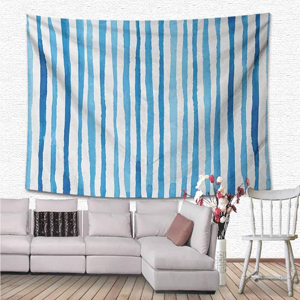 Harbour Stripe Tapestry Microfiber, Watercolor Stripes Paintbrush Color Bands Nautical Cottage Design Wall Decor for Living Room, 90"x60", Violet Blue White (230cmx150cm)