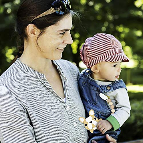 MCGMITT Pacifier Clip, Silicone Binky Teether Holder BPA Free Teething Beads for Baby Girls Boys, 2 Pack Shower Gift Set (Beige)