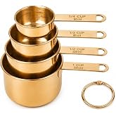 Stainless Steel Metal Measuring Cups, Gold Finish | Gold Measuring Cup Set of 4, Vituer Stackable Stainless Steel Measuring Cups with PVD Gold Finish, Laser-Engraved CUP &amp; ML