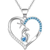 GIWENLYN Sterling Silver Heart Necklace,Sparkle Cubic Zirconia Love Heart Pendant,Adjustable Hypoallergenic Dolphin Necklace,Cute Gifts for Her Sister Teens Daughter Granddaughter