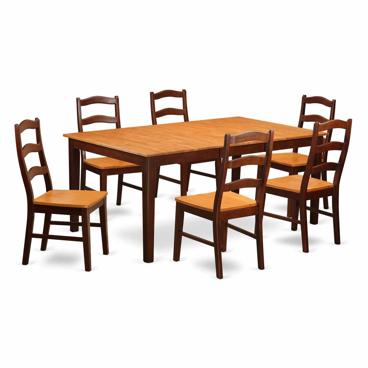 HENL7-BRN-W 7 Pc Dining room set for 6-Table with Leaf and 6 Dining Chairs.