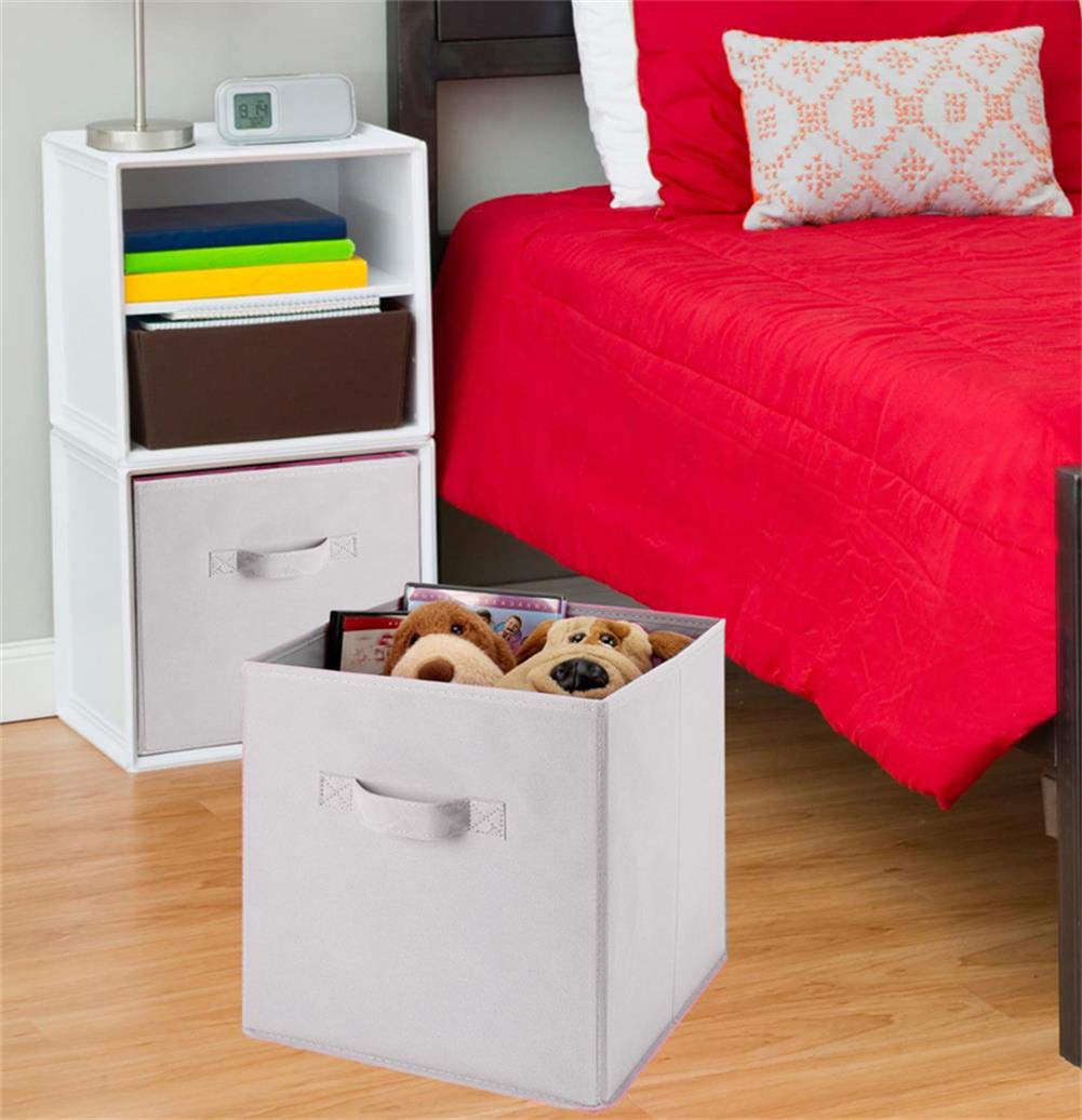 Foldable Storage Cube Basket Bin-6Pcs- Containers Home Shelf Organizer Cloth Collapsible Box Kids Toys Drawer (White)