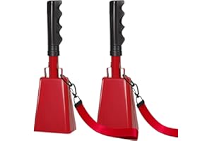 HEYLEAYAR 10Inch Cowbells with Handle for Sporting Events, 2Pcs Large Cow Bells with Wrist Straps, Loud Noise Makers for Cheering Football Games Spirit Marathon Weddings Party Noisemakers, Red