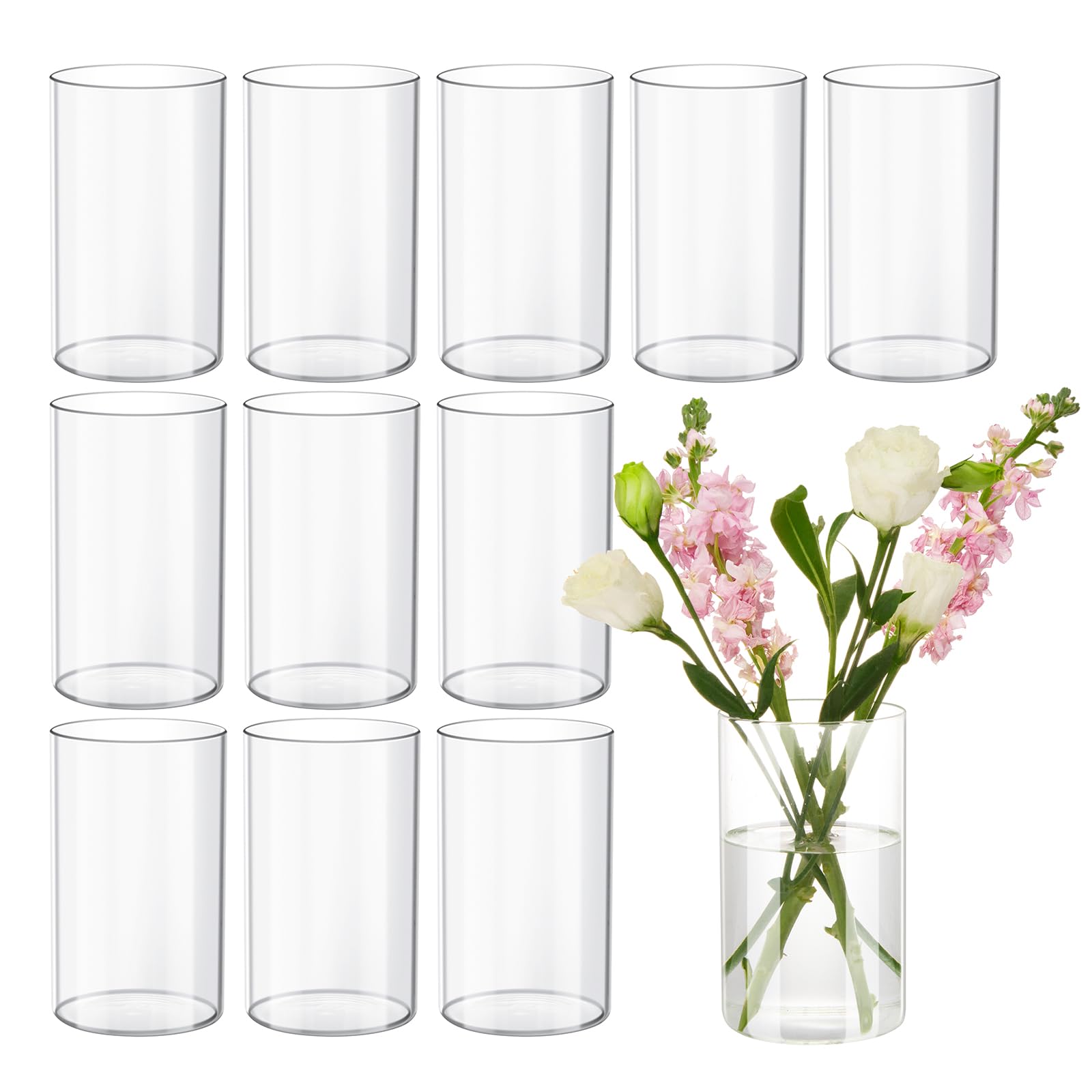 View 1 of Devilfire 12Pcs Glass Cylinder vases for Centerpieces, 6 Inches Tall Flower Vases Wedding Decorations,Bulk Cylinder Flower& Plant Vases,Hurricane Candle Holder for Table Shelf, Party.