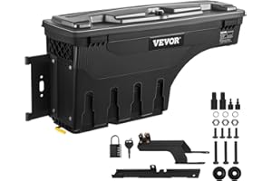 VEVOR Truck Bed Storage Box, Complete Bolt Accessory Kit, Lockable Swing Case with Password Padlock, 6.6 Gal/25 L ABS Wheel Well Tool Box, Compatible with Ford F-150 2015-2021, Drivers Side