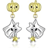 925 Sterling Silver Halloween Earrings Cute Pumpkin Ghost Stud Earrings Holiday Jewelry Gift for Women