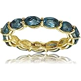 Ice Gems Sterling Silver London Blue Topaz 5x3mm Oval-Cut Eternity Band Ring