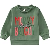 GLIGLITTR Toddler Boy Girl Christmas Sweatshirt Kid Merry And Bright Letter Shirt Baby Long Sleeve Crewneck Pullover Top