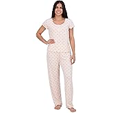 Aerosoles Women's Printed Waffle Henley Cozy Pjs 2 Piece Cozy Comfy Soft Lounge Cotton Sleepwear Button-up Pajama Set, Diamond Dots, X-Large